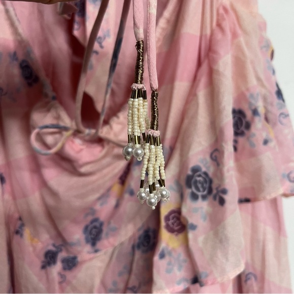 New Free People Stop Time Floral Pink Maxi Tiered Fairy Boho Halter Dress XL - Picture 9 of 14